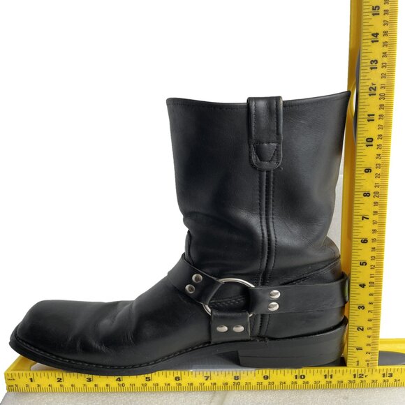 REV Black Square Toe Leather Harness Motorcycle Biker Boots Men's 10.5 - Picture 12 of 14